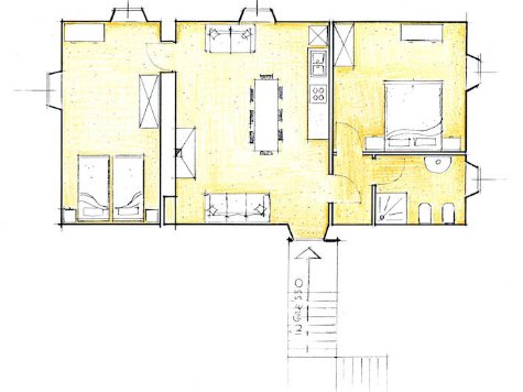 De lay-out van de het appartement Zafferano